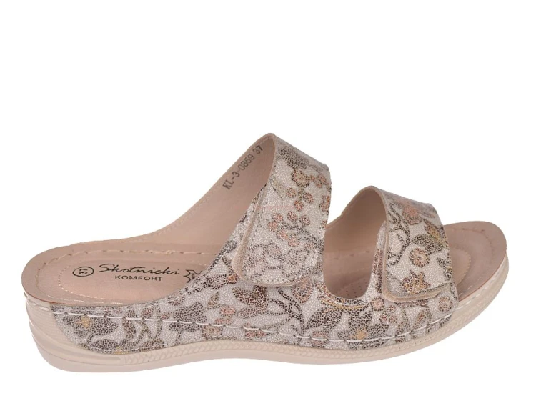 klapki damskie regulowane rzepy beżowe