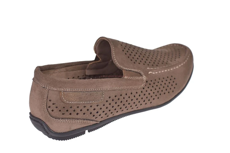 Mokasyny męskie brązowe ze skórzaną wkładką i jasnymi przeszyciami