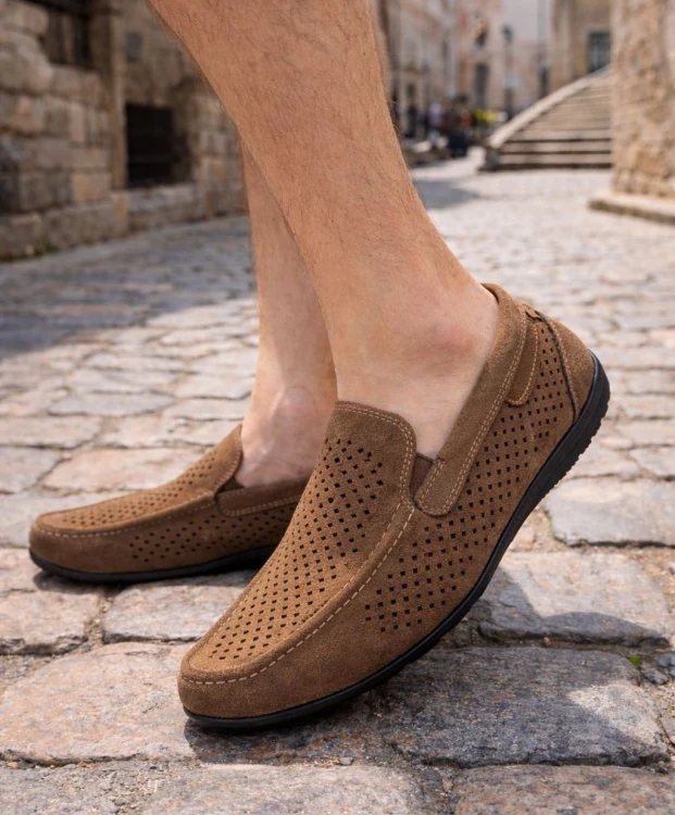 Mokasyny męskie letnie ażurowe półbuty eleganckie przewiewne