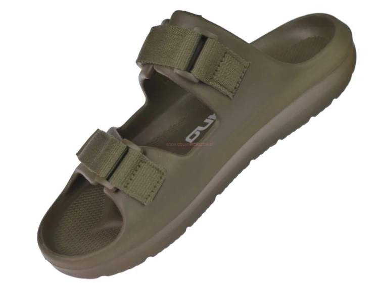 Lekkie klapki kąpielowe męskie khaki na grubej podeszwie