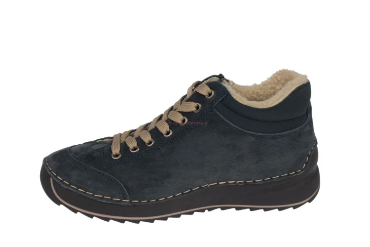 Granatowe skórzane buty barefoot damskie ze sznurowaniem