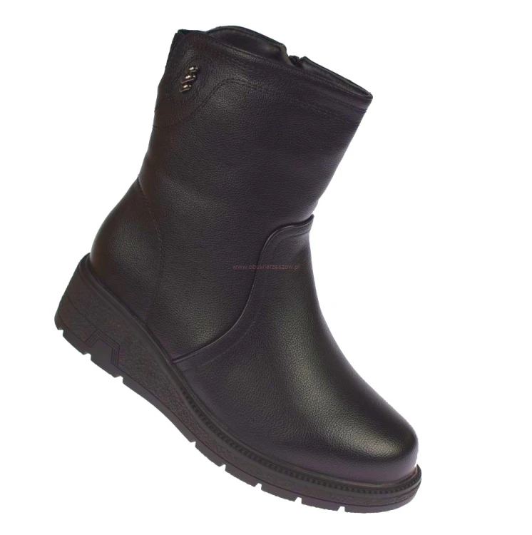Botki damskie Skotnicki B-3-1398 czarne kozaki na koturnie