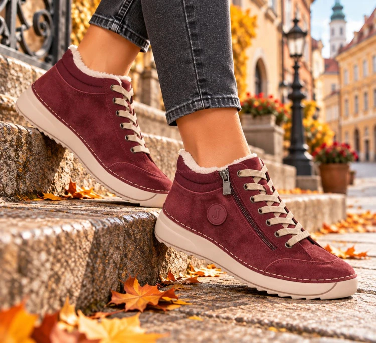 Damskie botki barefoot JK/B-3-901 czerwone na nogach