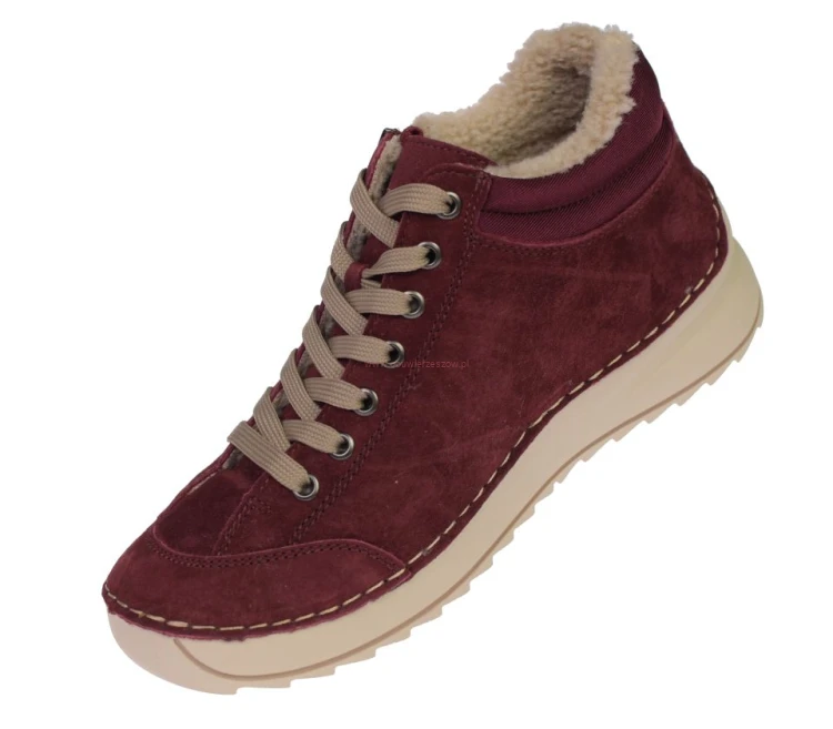 Damskie botki barefoot JK/B-3-901 czerwone ocieplane futerkiem