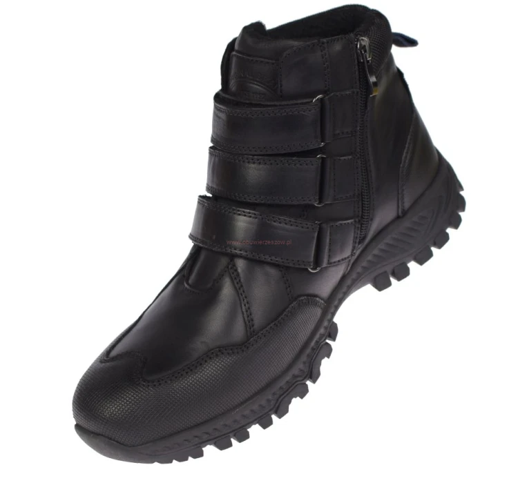 Buty zimowe męskie American Club CY209 ze skóry naturalnej czarne
