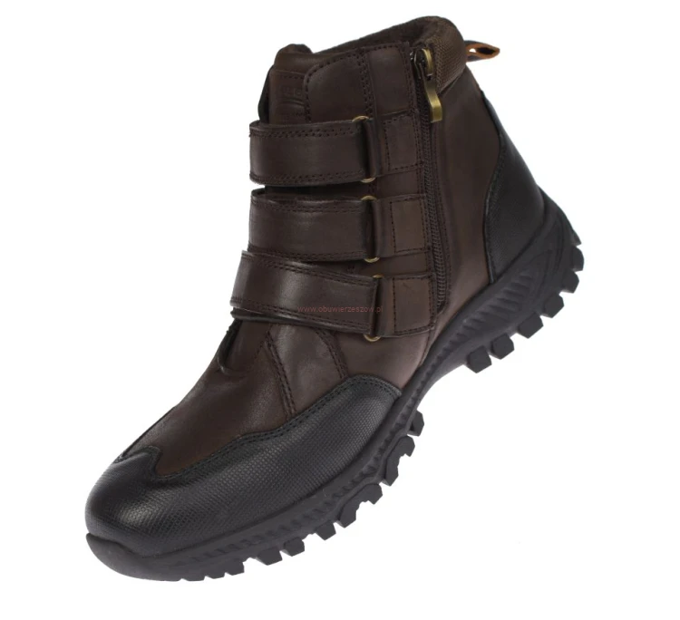 Buty zimowe męskie American Club CY209 brązowe ze skóry naturalnej