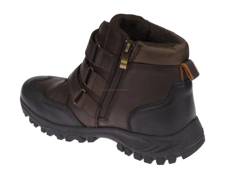 Buty męskie zimowe CY209 brązowe na 3 rzepy i boczny suwak