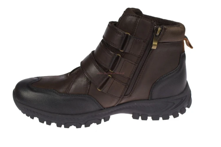 Buty zimowe męskie na rzepy i suwak American Club CY209 brązowe