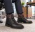 Eleganckie zimowe buty męskie zimowe skórzane do garnituru na nogach
