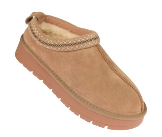 Botki damskie American Club CY187 camel mule ze skóry welurowej